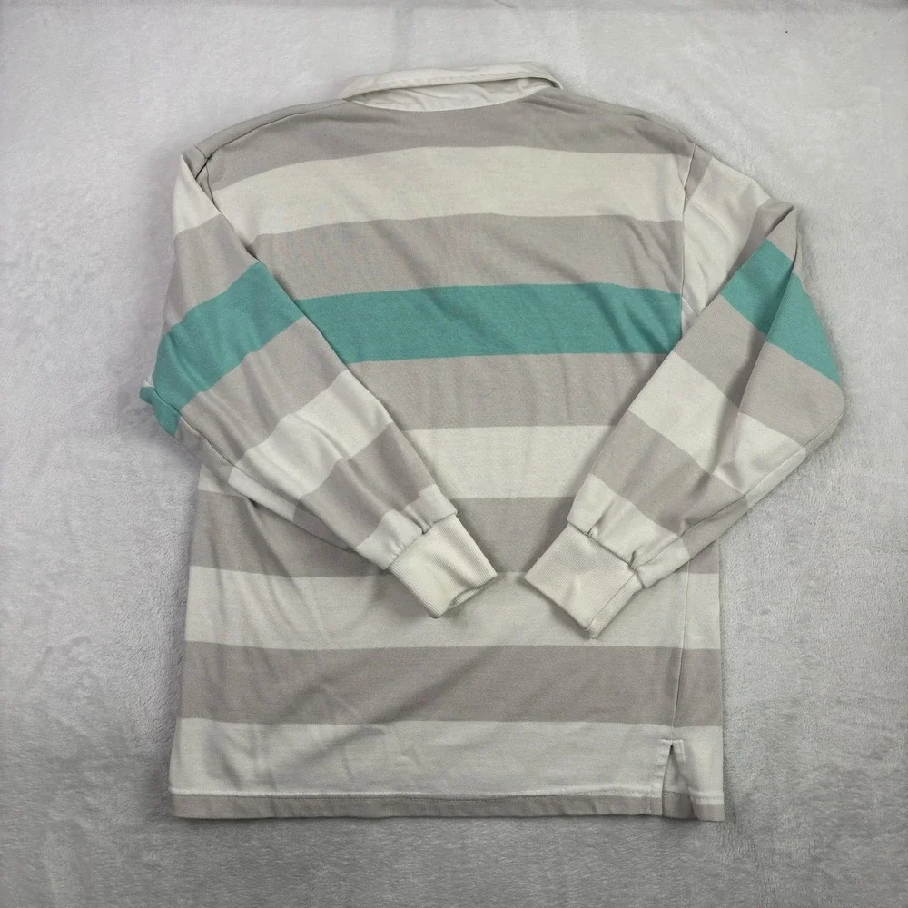 VTG Adidas Grey Striped Long Sleeve Collared Polo Rugby Shirt Men's Medium
